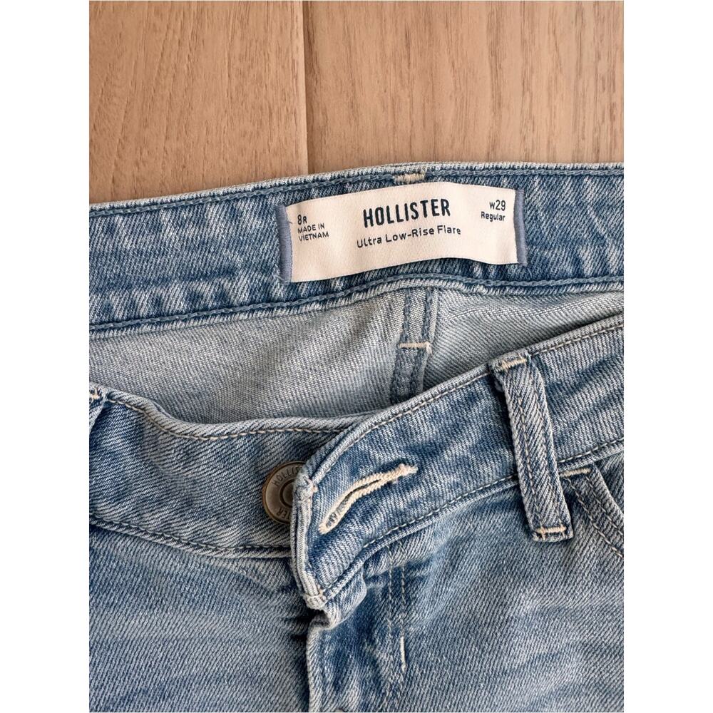Hollister Light Blue Flare Jeans with White Floral Embroidered Hem - Picture 5 of 8
